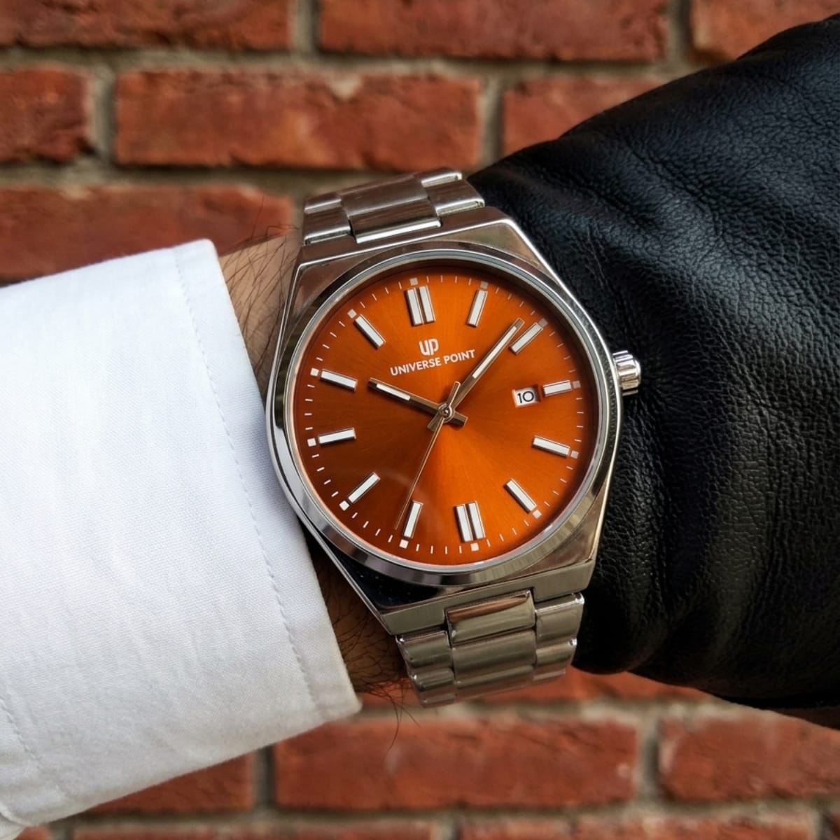 Universe Point Stainless Steel Watch – Sunburst Orange Dial - Butterfly Lock