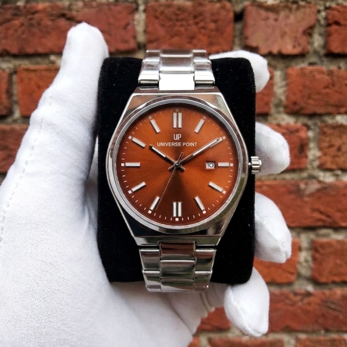 Universe Point Stainless Steel Watch – Sunburst Orange Dial - Butterfly Lock